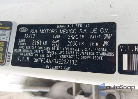 2018 Kia Forte Lx из США, поврежденный, VIN 3KPFL4A70JE222132